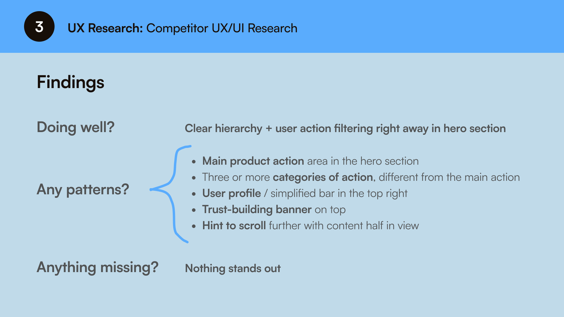 Competitor UX research findings and patterns